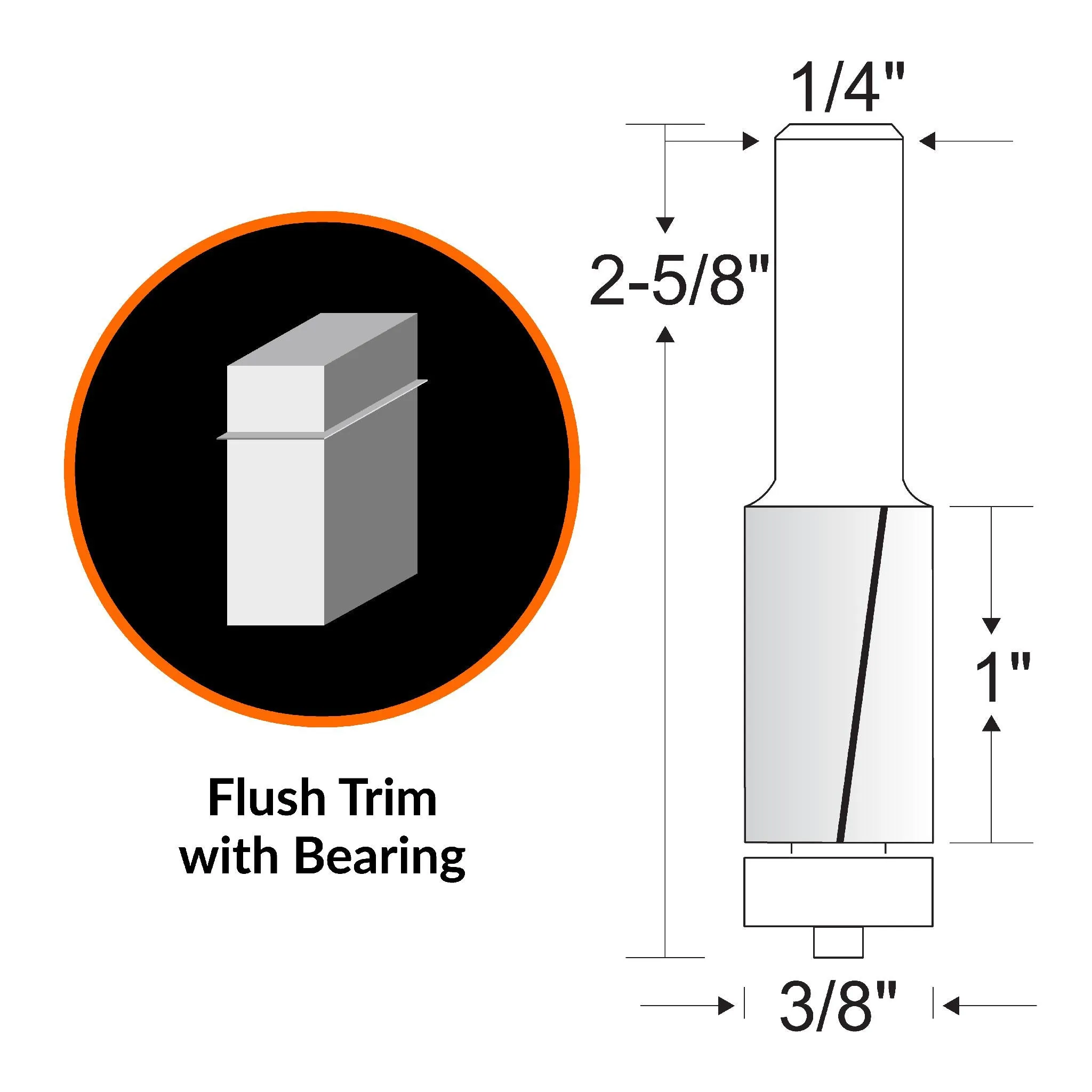 WEN RB402FT 3/8 in. Flush Trim Carbide-Tipped Router Bit with 1/4 in. Shank