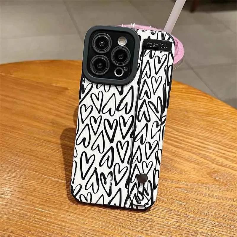 White Cute Graffiti Heart Phone Case for iPhone 14, 13, 12, 11 Pro Max, X, XR, XS Max, 7, 8 Plus, and SE