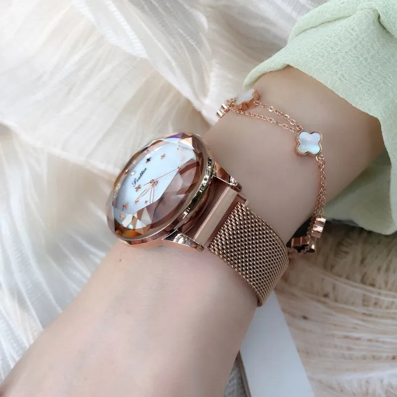 Women's Watch diamond Four-leaf Clover large Dial Milan strap Personality watch