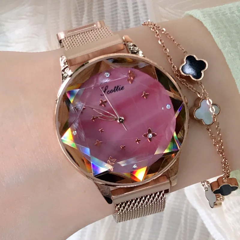 Women's Watch diamond Four-leaf Clover large Dial Milan strap Personality watch