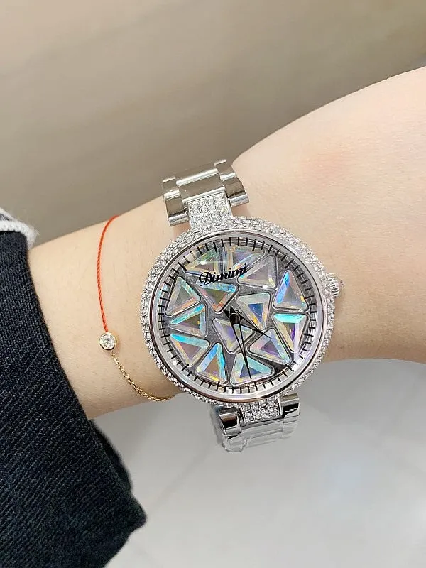 Women's Watch Shining&Colorful Triangle Pattern dial stainless steel strap elegant watch