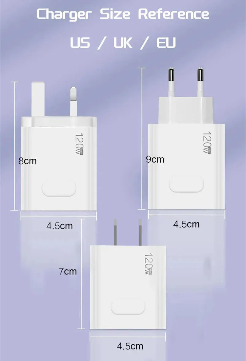 Xiaomi 120W Fast Charger USB 3.0 Type-C PD Cable Fast Charging Quick Charge Adapter For iPhone Samsung Xiaomi Pixel Cellphones