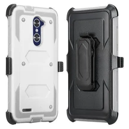 ZTE Z Max Pro Case, Blade X Max, ZTE Carry, ZTE Grand X Max 2 Case, Imperial Max Case [Built-in Screen Protector] Heavy Duty Belt Clip Holster / Rugged Triple Layer Protection - White